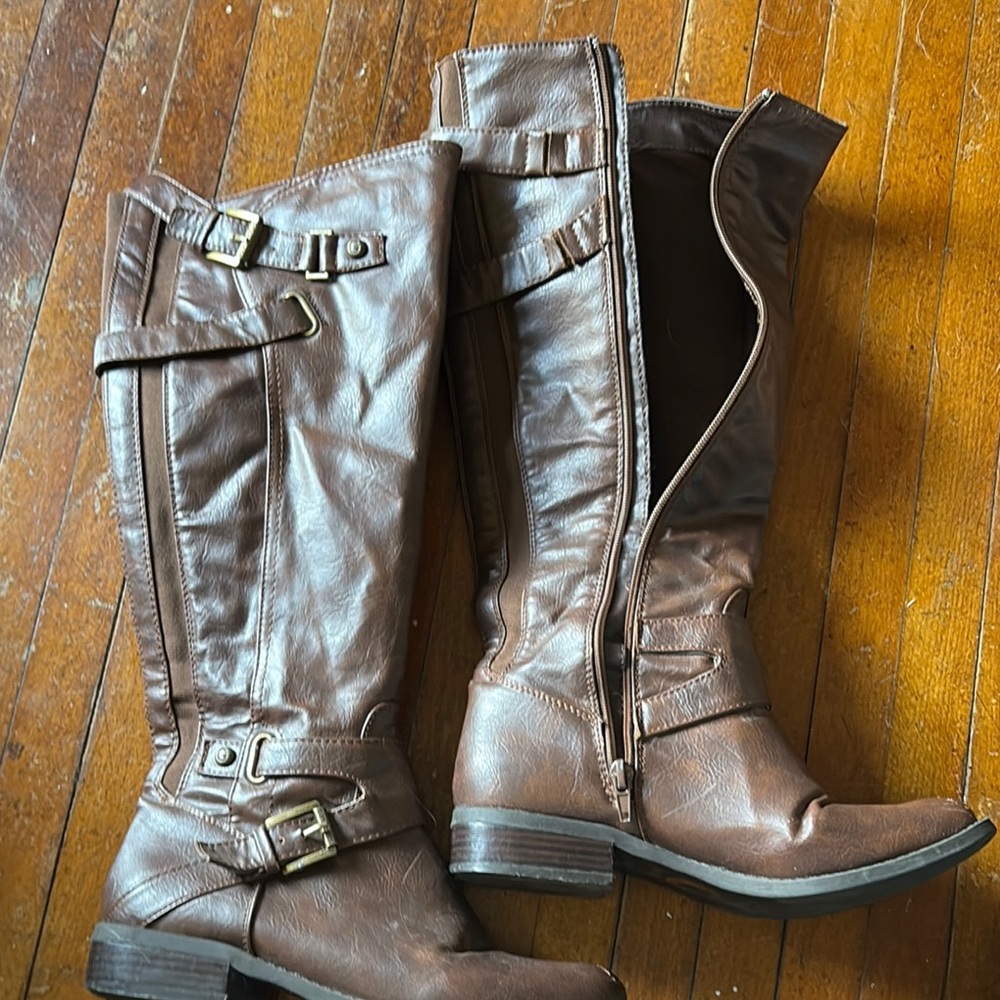 Brown Leather Knee-High Boots